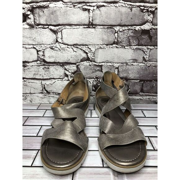 Sofft Maribel Pewter Leather Buckle Strappy Wedge Sandals Women’s Sz 10M US/42EU - Picture 14 of 16